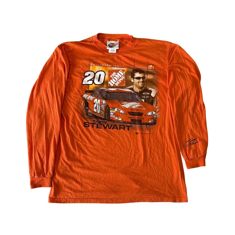 Y2K TONY STEWART 20 Nascar Racing shirt M Home Depot Chevy orange long sleeve
